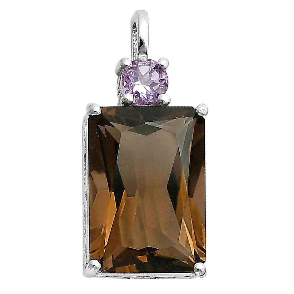 Smoky Quartz - Brazil & Amethyst 925 Sterling Silver Pendant Jewelry DGP1010_H