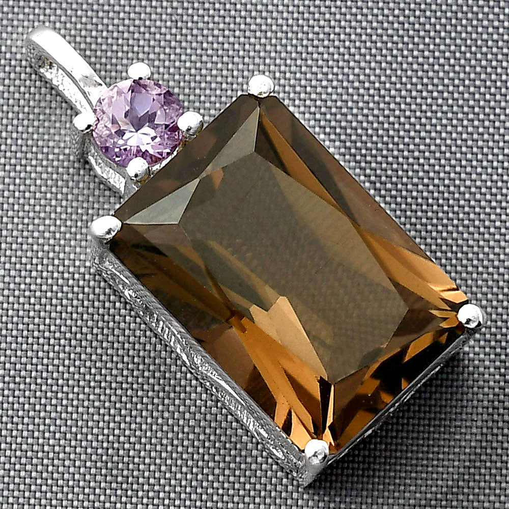 Smoky Quartz - Brazil & Amethyst 925 Sterling Silver Pendant Jewelry DGP1010_H