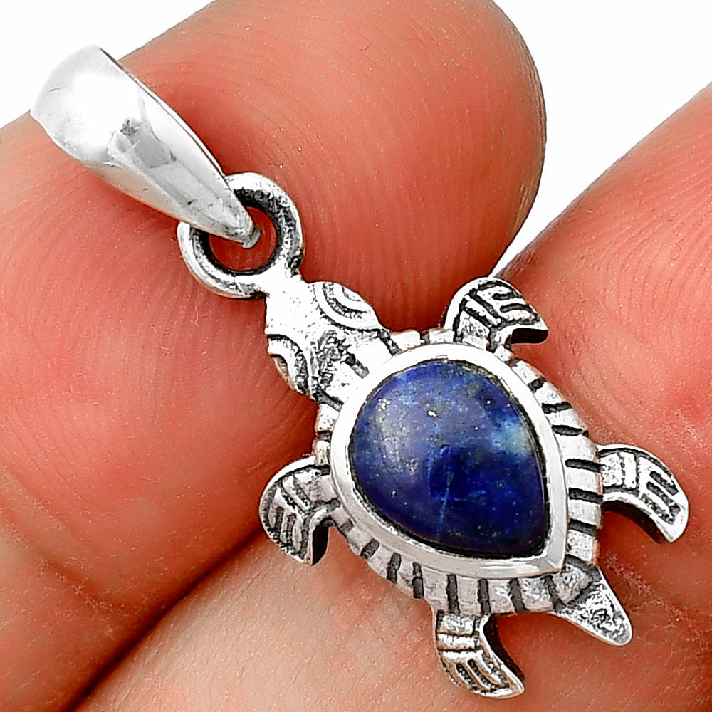 Tortoise - Lapis Lazuli - Afghanistan 925 Sterling Silver Pendant Jewelry DGP1011_B