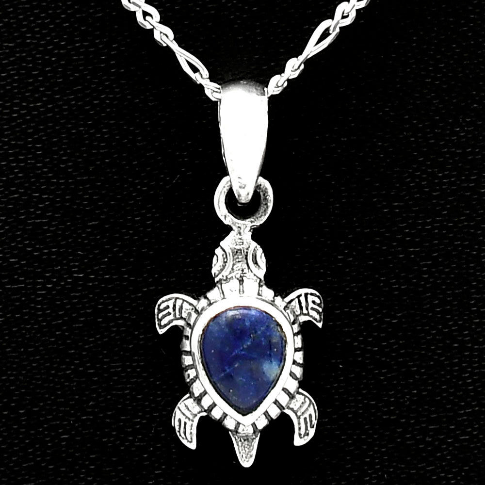 Tortoise - Lapis Lazuli - Afghanistan 925 Sterling Silver Pendant Jewelry DGP1011_B