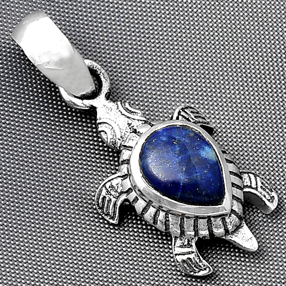 Tortoise - Lapis Lazuli - Afghanistan 925 Sterling Silver Pendant Jewelry DGP1011_B