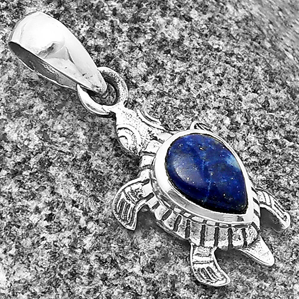 Tortoise - Lapis Lazuli - Afghanistan 925 Sterling Silver Pendant Jewelry DGP1011_B