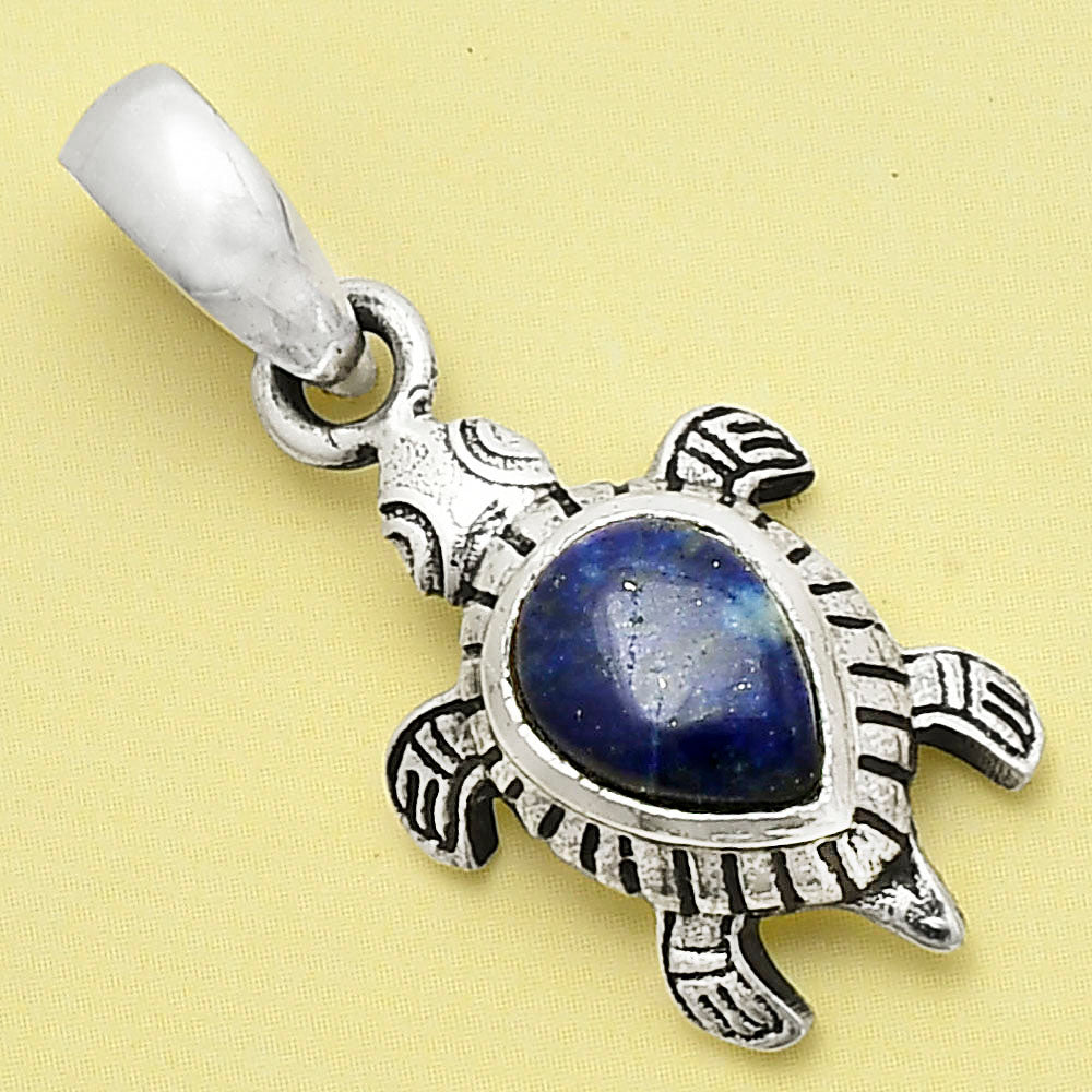 Tortoise - Lapis Lazuli - Afghanistan 925 Sterling Silver Pendant Jewelry DGP1011_B