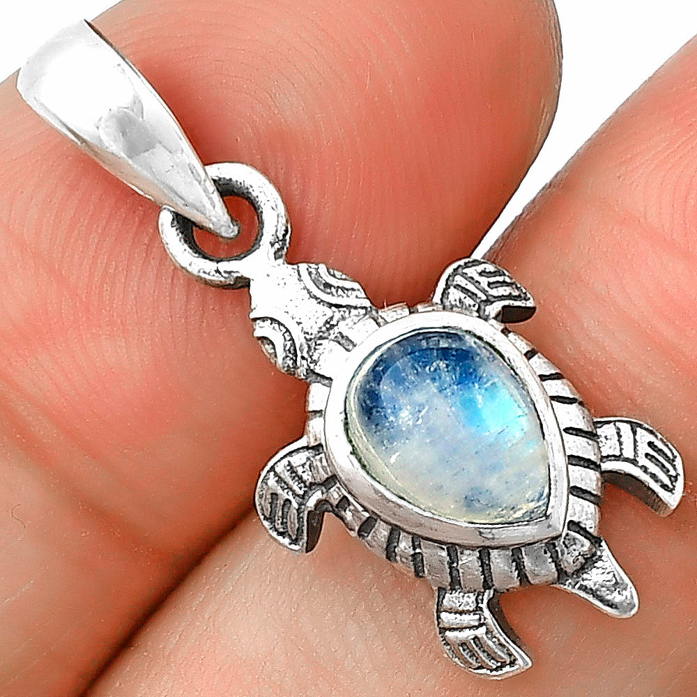 Tortoise - Rainbow Moonstone - India 925 Sterling Silver Pendant Jewelry DGP1011_F