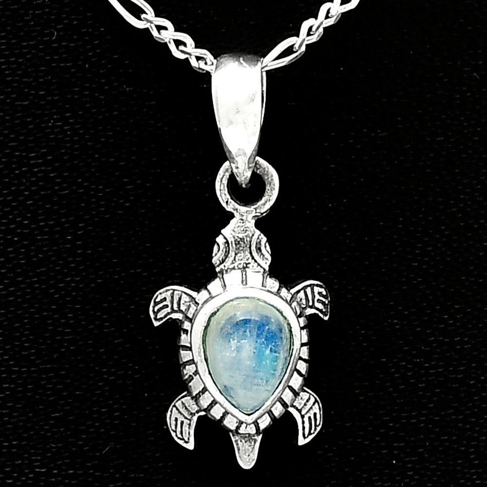 Tortoise - Rainbow Moonstone - India 925 Sterling Silver Pendant Jewelry DGP1011_F