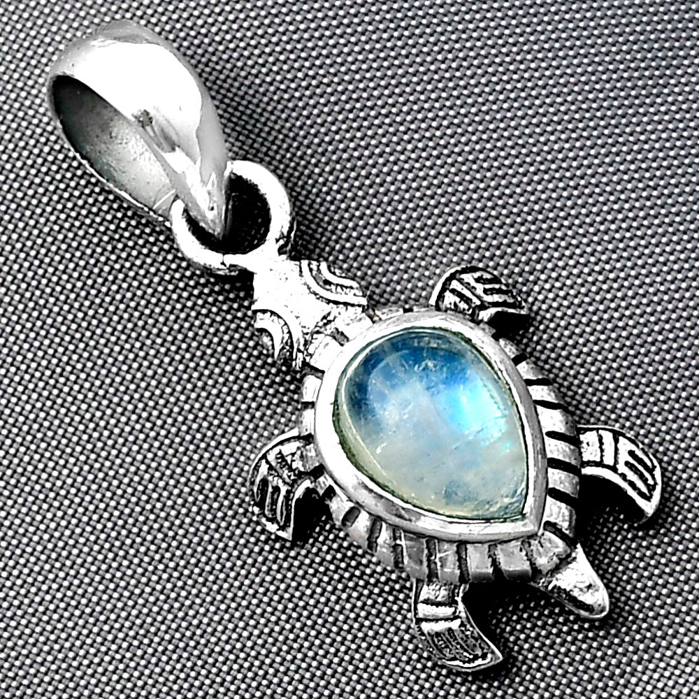 Tortoise - Rainbow Moonstone - India 925 Sterling Silver Pendant Jewelry DGP1011_F