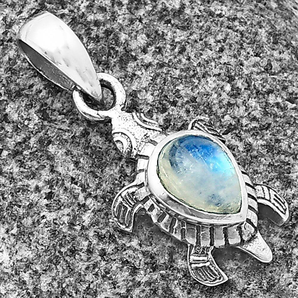 Tortoise - Rainbow Moonstone - India 925 Sterling Silver Pendant Jewelry DGP1011_F