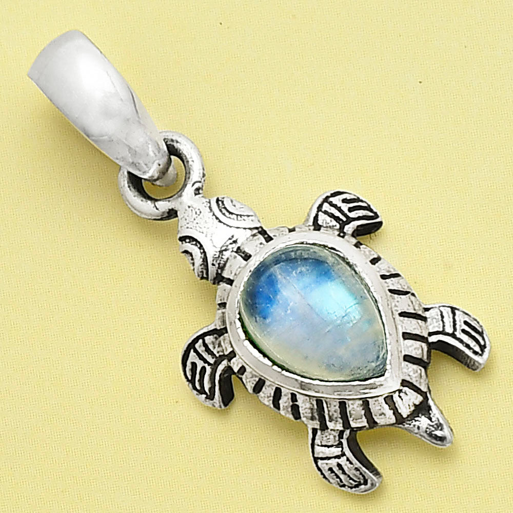 Tortoise - Rainbow Moonstone - India 925 Sterling Silver Pendant Jewelry DGP1011_F