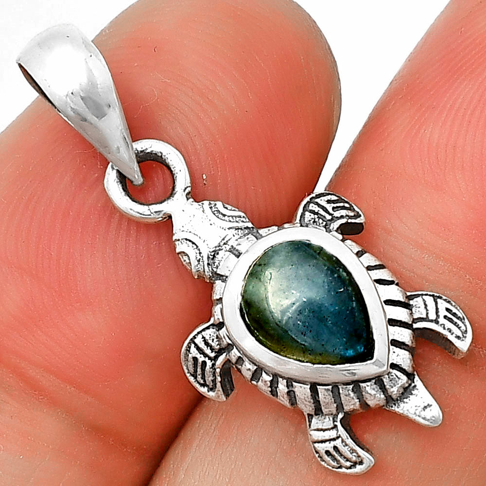 Tortoise - Blue Fire Labradorite 925 Sterling Silver Pendant Jewelry DGP1011_G