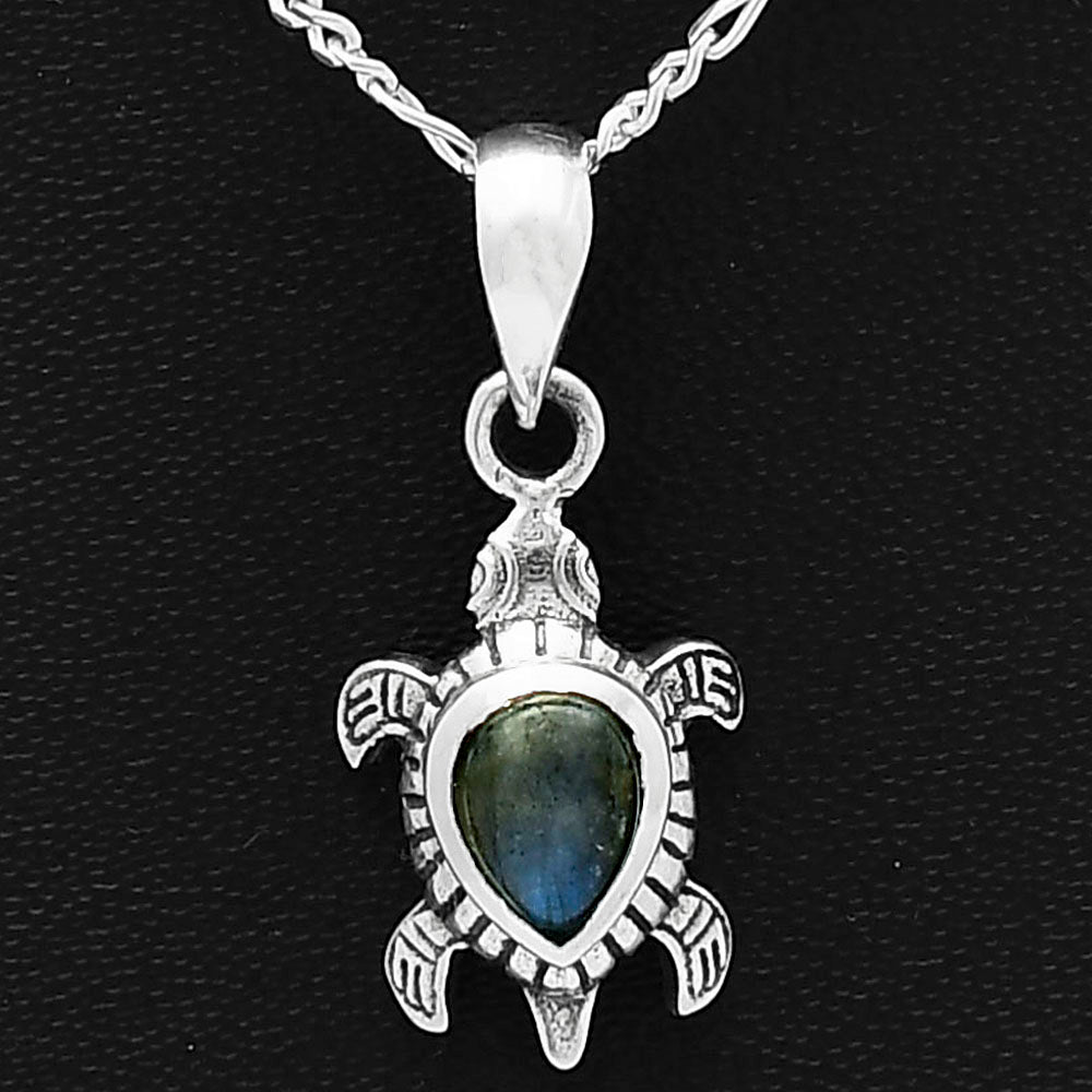 Tortoise - Blue Fire Labradorite 925 Sterling Silver Pendant Jewelry DGP1011_G