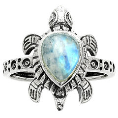 Tortoise - Rainbow Moonstone - India 925 Silver Ring Jewelry DGR1116_D