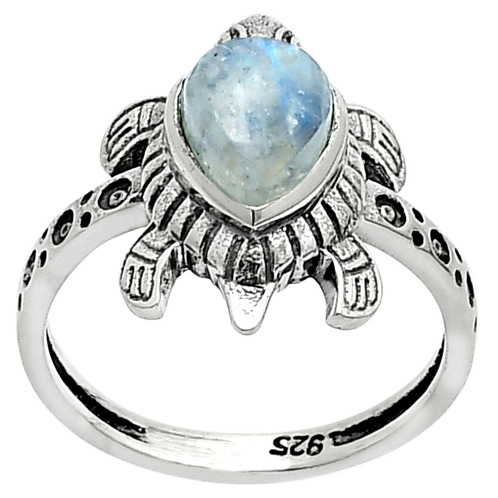 Tortoise - Rainbow Moonstone - India 925 Silver Ring Jewelry DGR1116_D