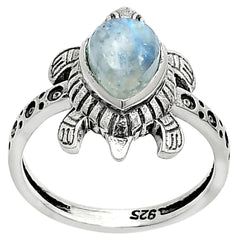 Tortoise - Rainbow Moonstone - India 925 Silver Ring Jewelry DGR1116_D