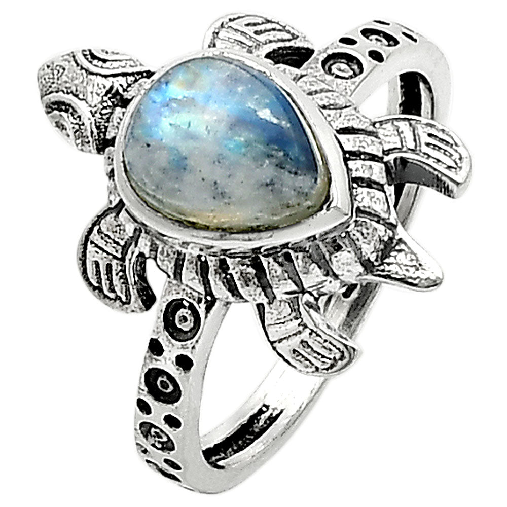 Tortoise - Rainbow Moonstone - India 925 Silver Ring Jewelry DGR1116_D