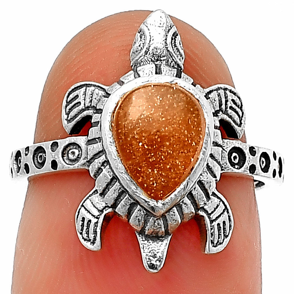 Tortoise - Peach Moonstone 925 Sterling Silver Ring