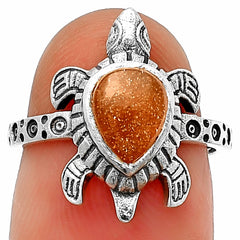 Tortoise - Peach Moonstone 925 Sterling Silver Ring Jewelry DGR1116_F