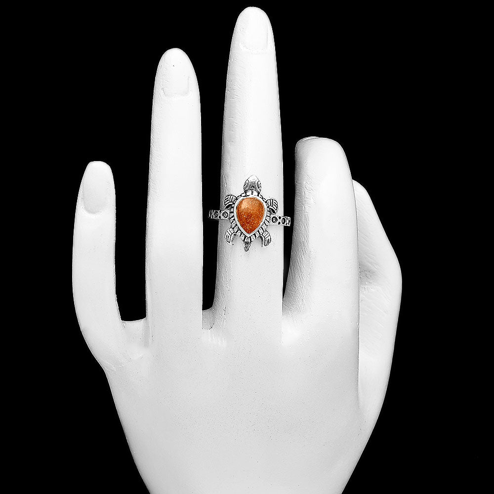 Tortoise - Peach Moonstone 925 Sterling Silver Ring