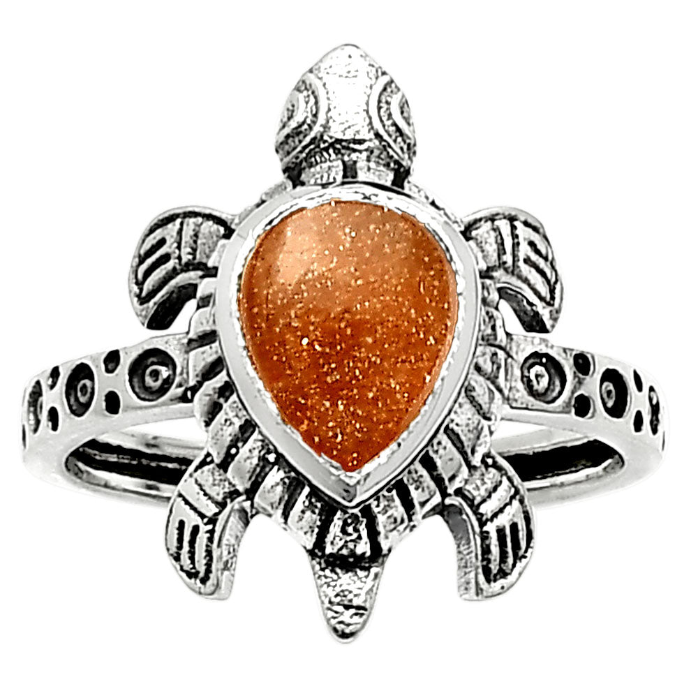 Tortoise - Peach Moonstone 925 Sterling Silver Ring