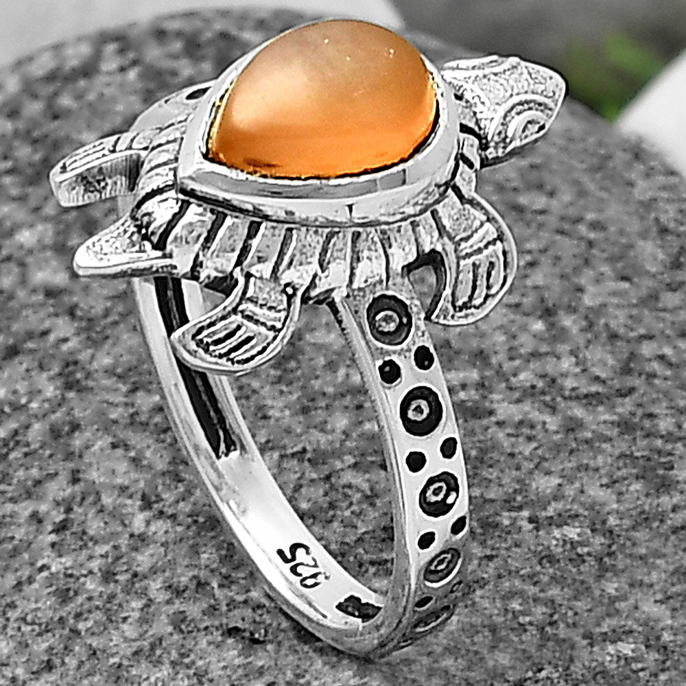 Tortoise - Peach Moonstone 925 Sterling Silver Ring Jewelry DGR1116_F