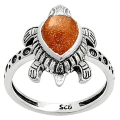 Tortoise - Peach Moonstone 925 Sterling Silver Ring Jewelry DGR1116_F