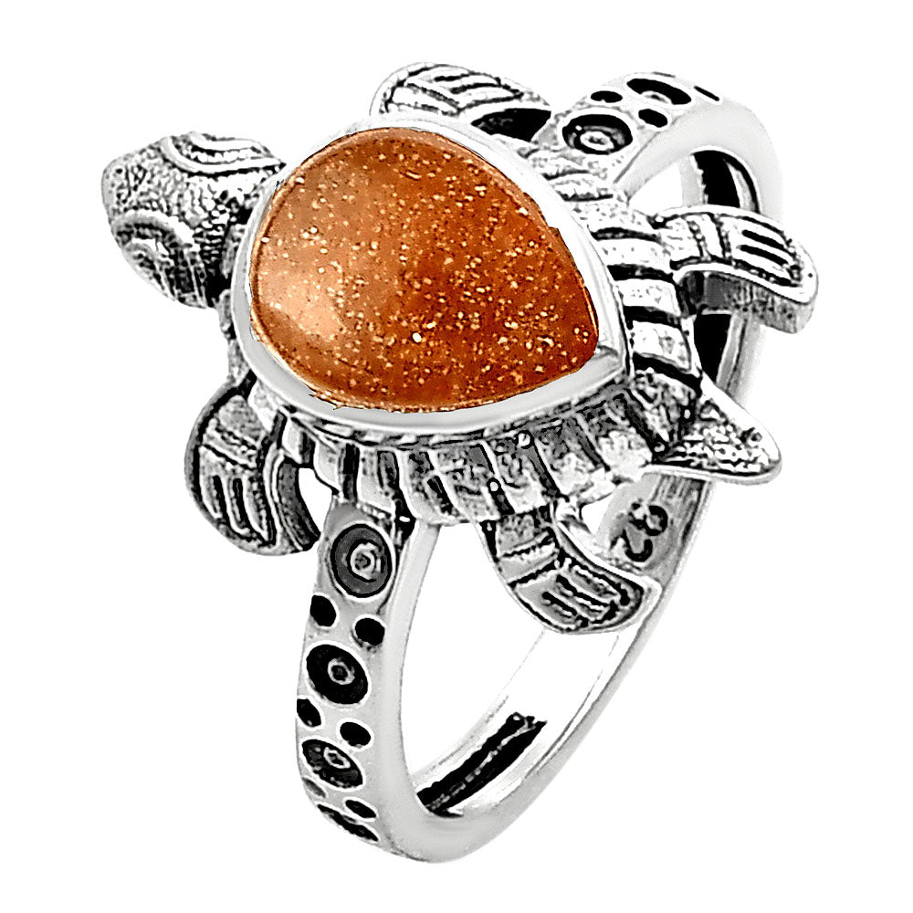 Tortoise - Peach Moonstone 925 Sterling Silver Ring Jewelry DGR1116_F