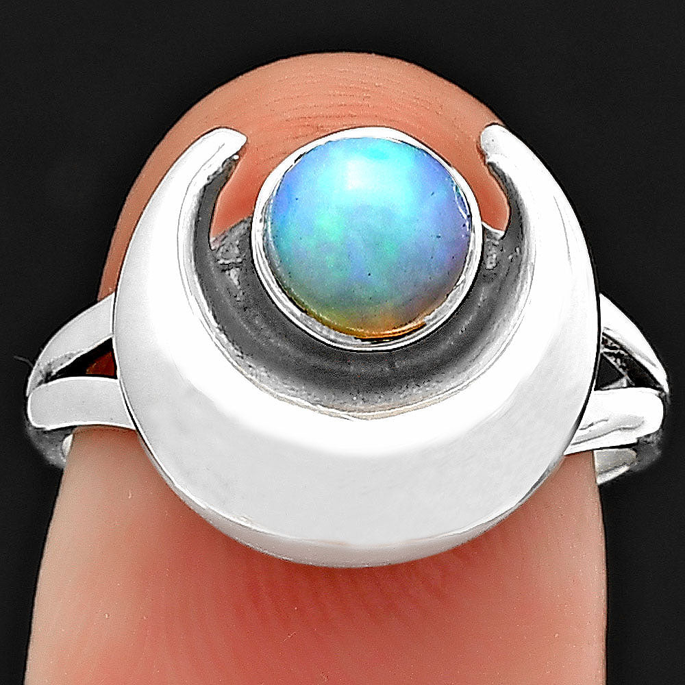 Crescent Moon Ethiopian Opal 925 Sterling Silver Ring Jewelry