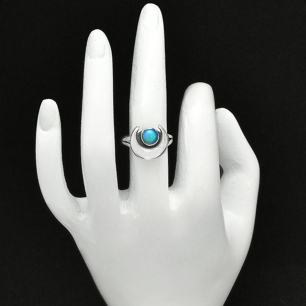 Crescent Moon Ethiopian Opal 925 Sterling Silver Ring Jewelry