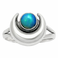 Crescent Moon Ethiopian Opal 925 Sterling Silver Ring Jewelry