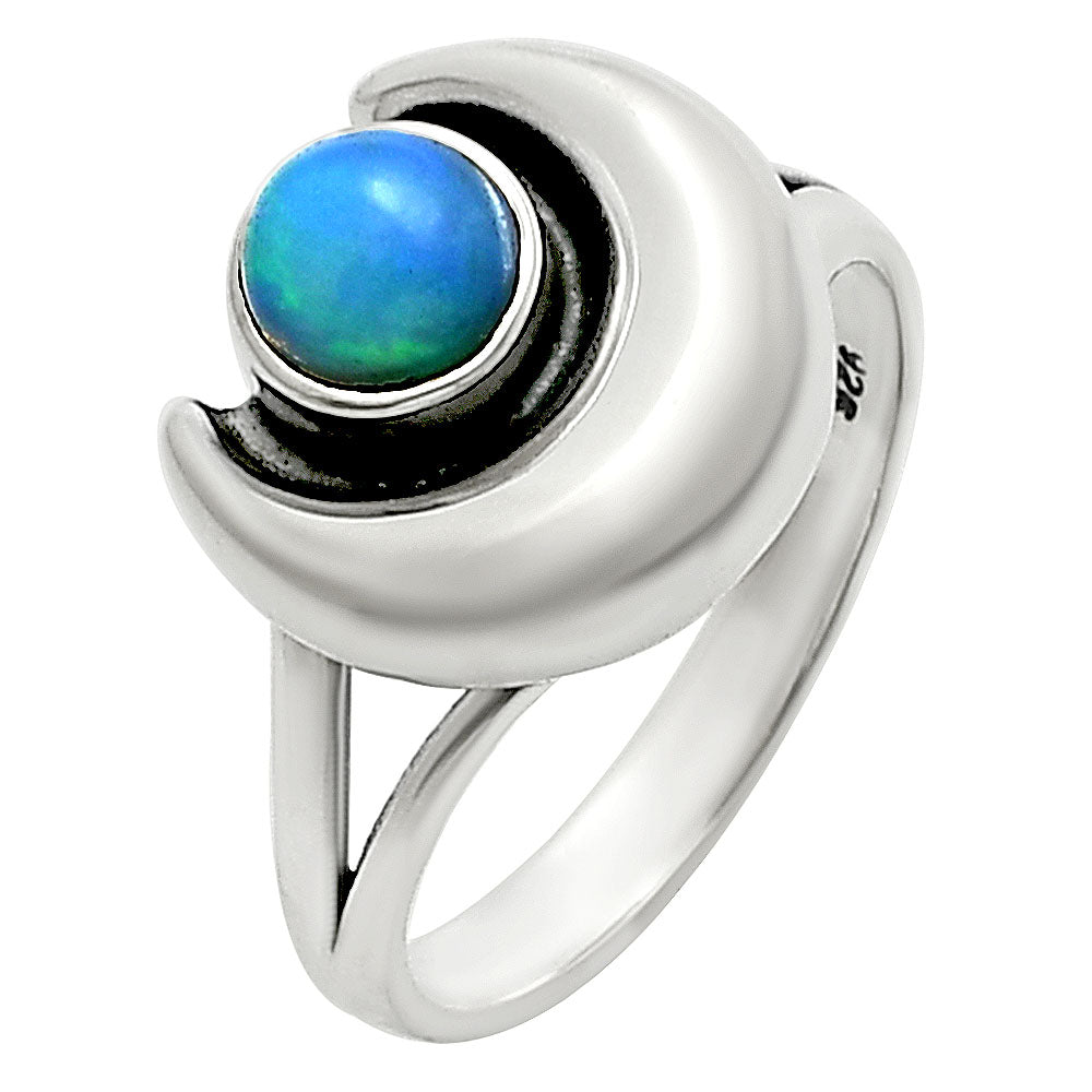 Crescent Moon Ethiopian Opal 925 Sterling Silver Ring Jewelry