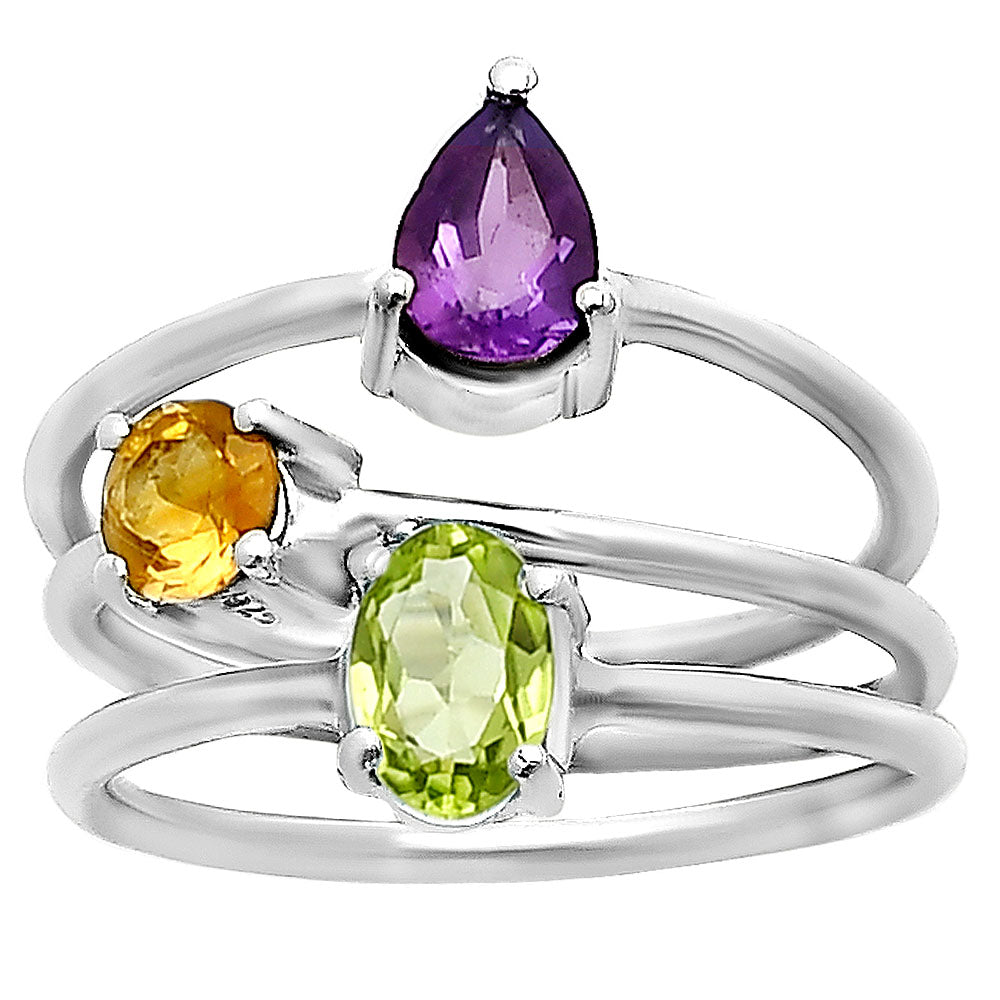 Natural Citrine, Peridot & Garnet 925 Sterling Silver Ring Jewelry DGR1120_E