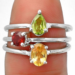 Natural Citrine, Peridot & Garnet 925 Sterling Silver Ring Jewelry DGR1120_E