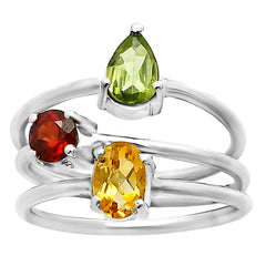 Natural Citrine, Peridot & Garnet 925 Sterling Silver Ring Jewelry DGR1120_E