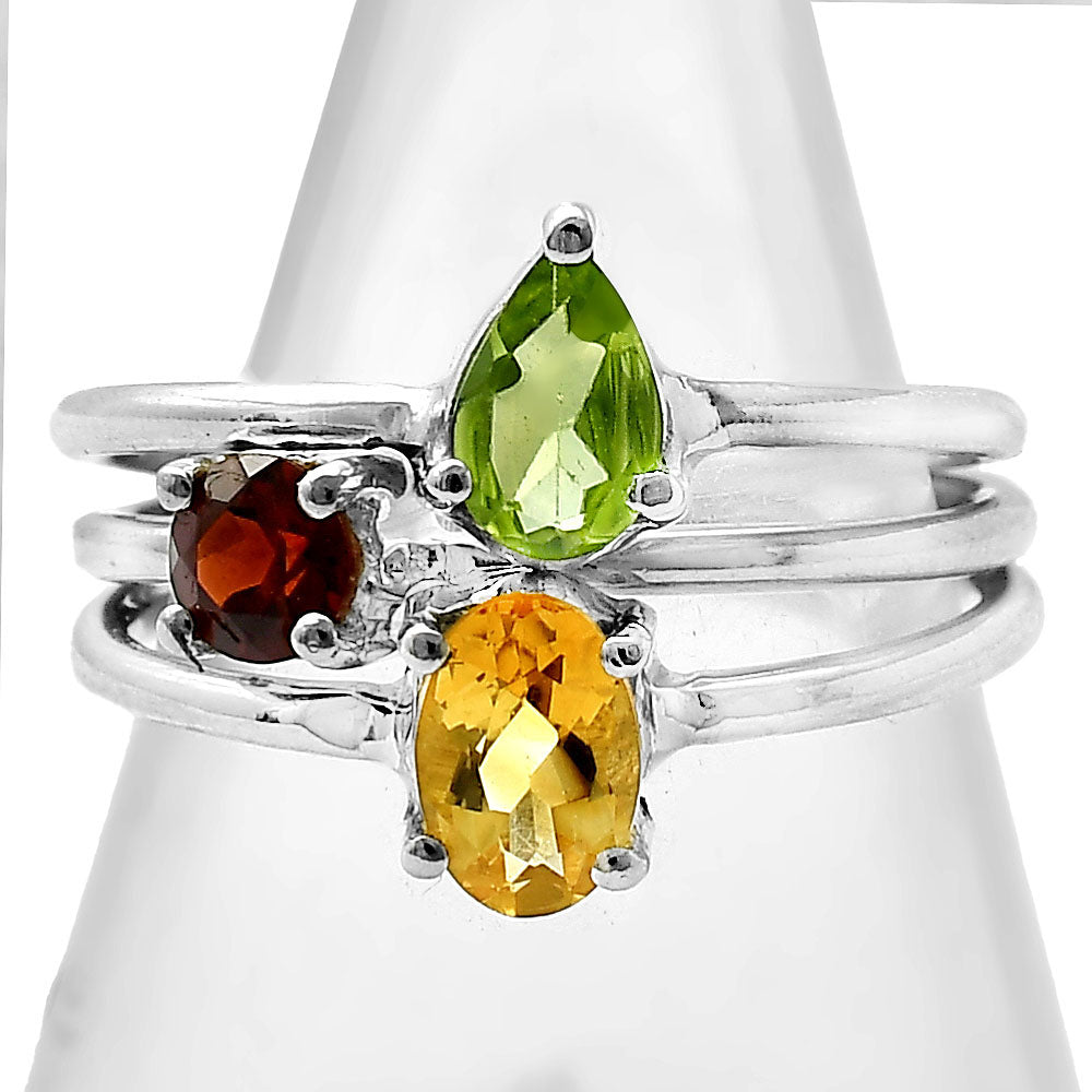 Natural Citrine, Peridot & Garnet 925 Sterling Silver Ring Jewelry DGR1120_E