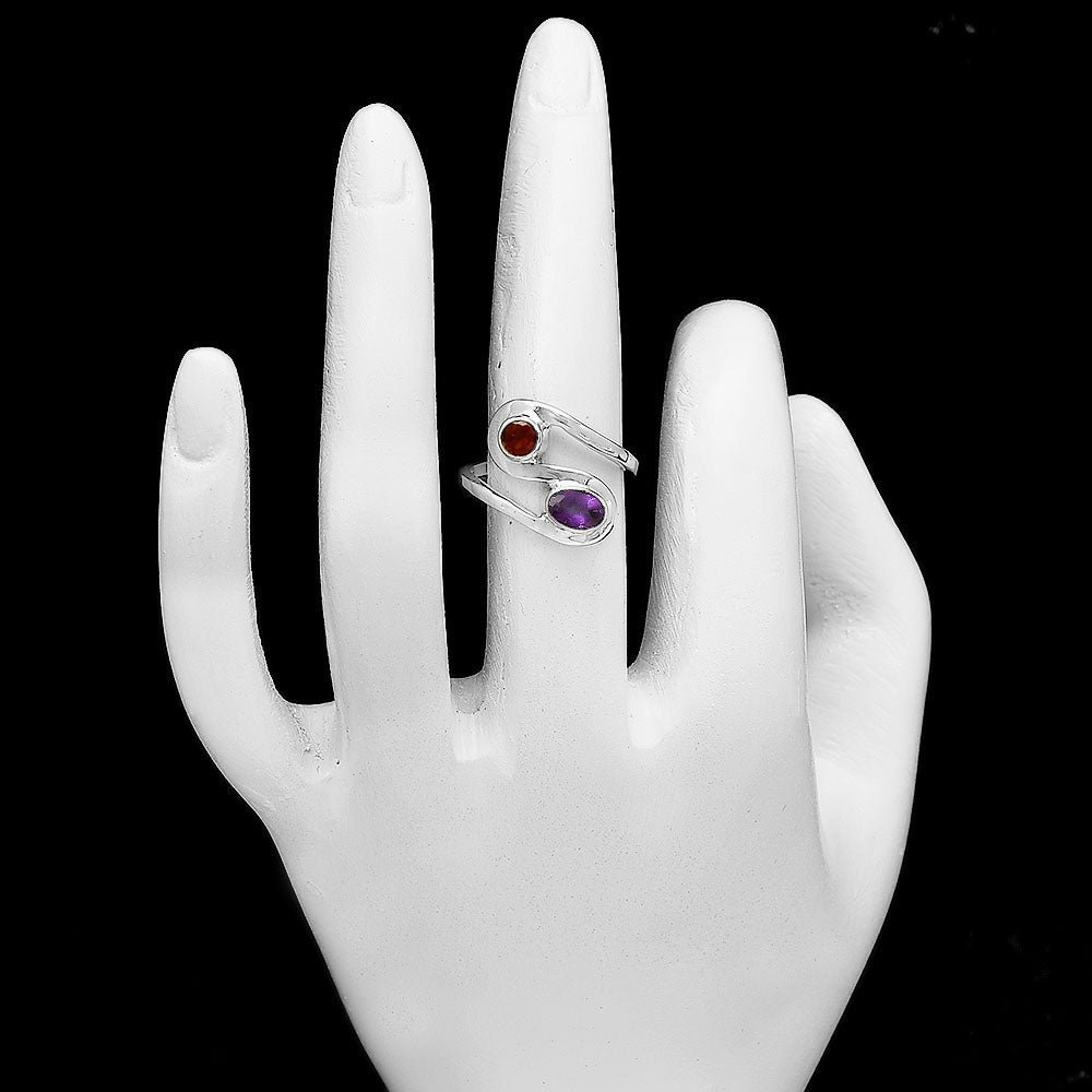 African Amethyst & Mandarin Citrine 925 Sterling Silver Ring