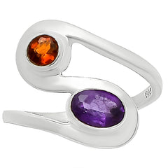 African Amethyst & Mandarin Citrine 925 Sterling Silver Ring