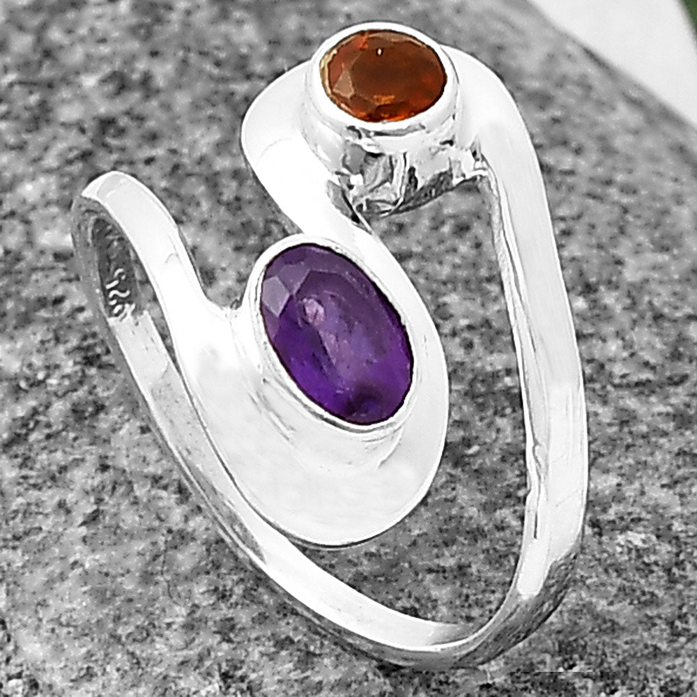 African Amethyst & Mandarin Citrine 925 Sterling Silver Ring