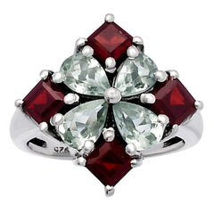 Prasiolite (Green Amethyst) & Garnet 925 Sterling Silver Ring Jewelry DGR1137_A