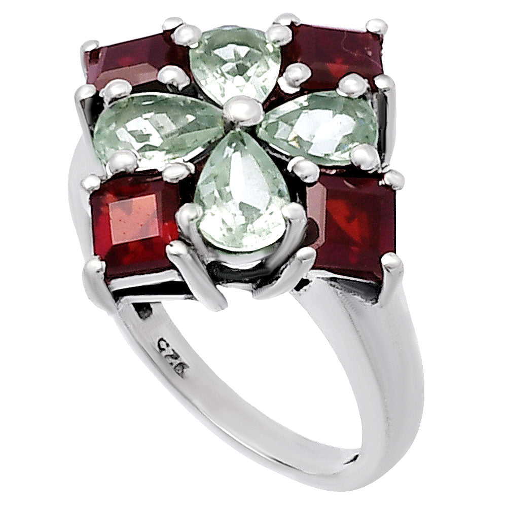 Prasiolite (Green Amethyst) & Garnet 925 Sterling Silver Ring Jewelry DGR1137_A