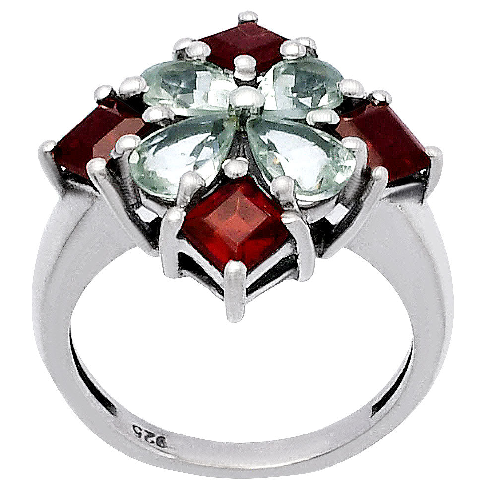 Prasiolite (Green Amethyst) & Garnet 925 Sterling Silver Ring Jewelry DGR1137_A