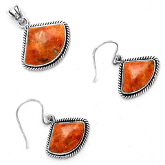 Natural Red Sponge Coral 925 Sterling Silver Pendant Earrings Jewelry Set DGT01001