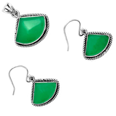 Natural Green Onyx 925 Sterling Silver Pendant Earrings Jewelry Set DGT01004