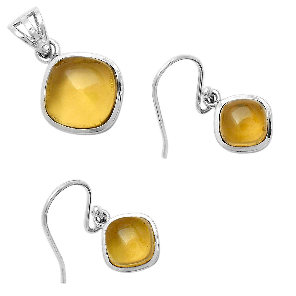 Natural Whiskey Quartz 925 Sterling Silver Pendant Earrings Jewelry Set DGT01010