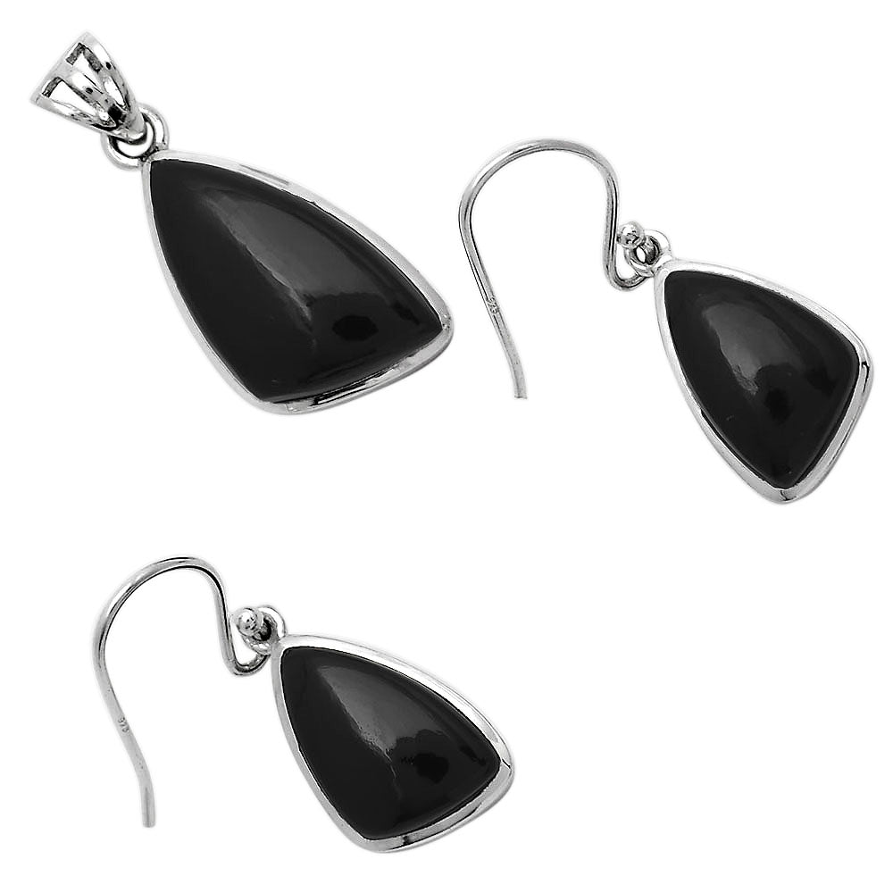 Black Onyx - Brazil 925 Sterling Silver Pendant Earrings Jewelry Set