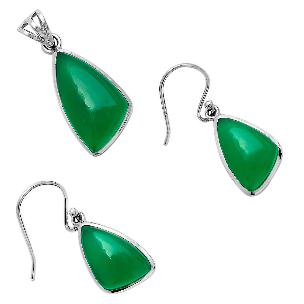 Natural Green Onyx 925 Sterling Silver Pendant Earrings Jewelry Set DGT01015