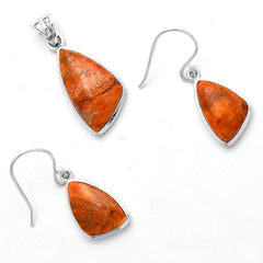 Natural Red Sponge Coral 925 Sterling Silver Pendant Earrings Jewelry Set DGT01030