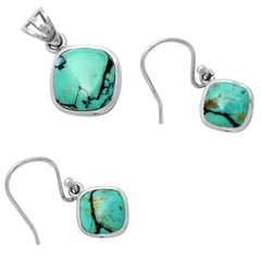 Lucky Charm Tibetan Turquoise 925 Silver Pendant Earrings Jewelry Set DGT01032