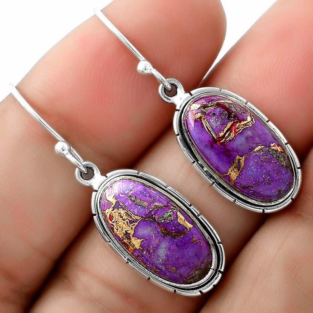 Copper Purple Turquoise 925 Silver Pendant Earrings Jewelry Set