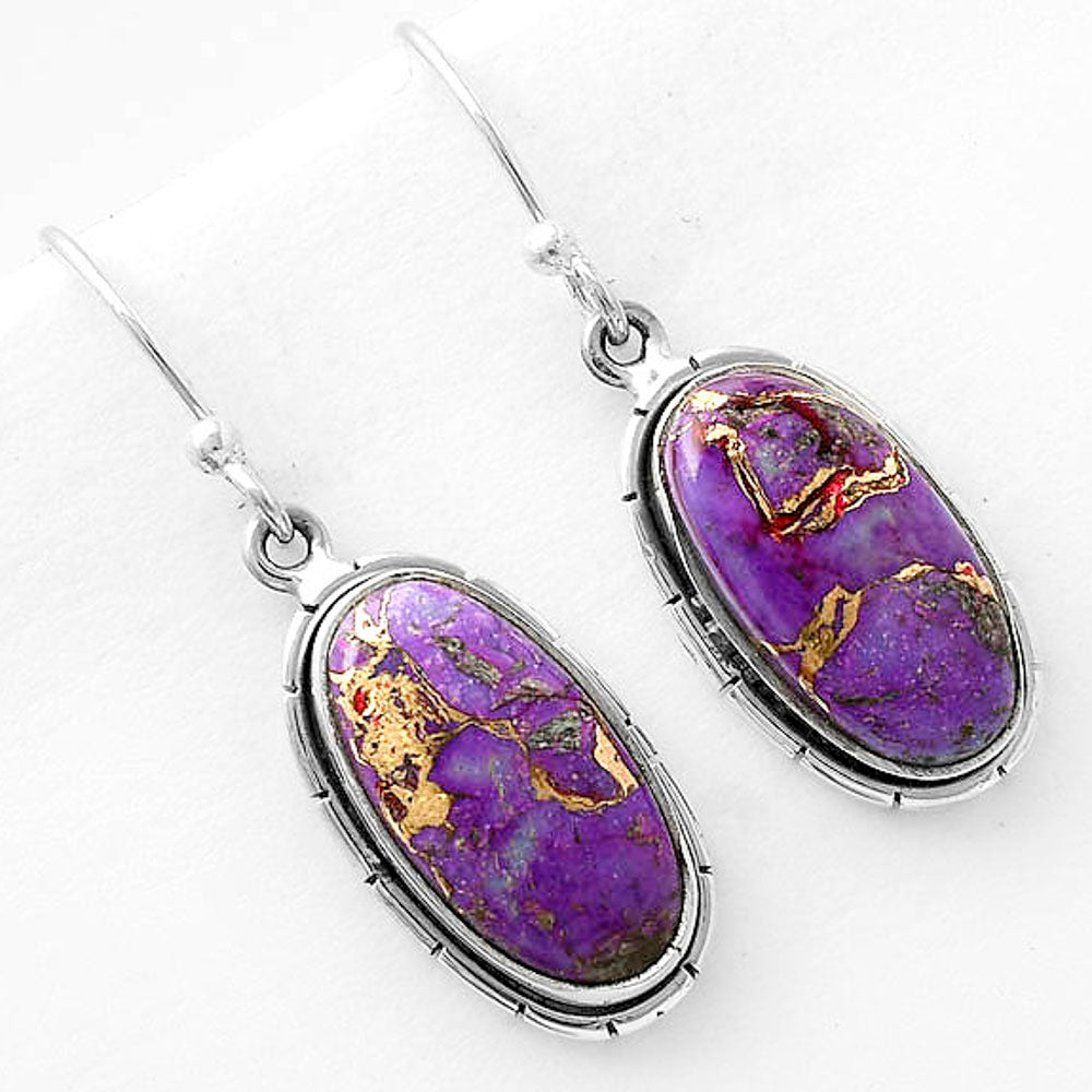 Copper Purple Turquoise 925 Silver Pendant Earrings Jewelry Set