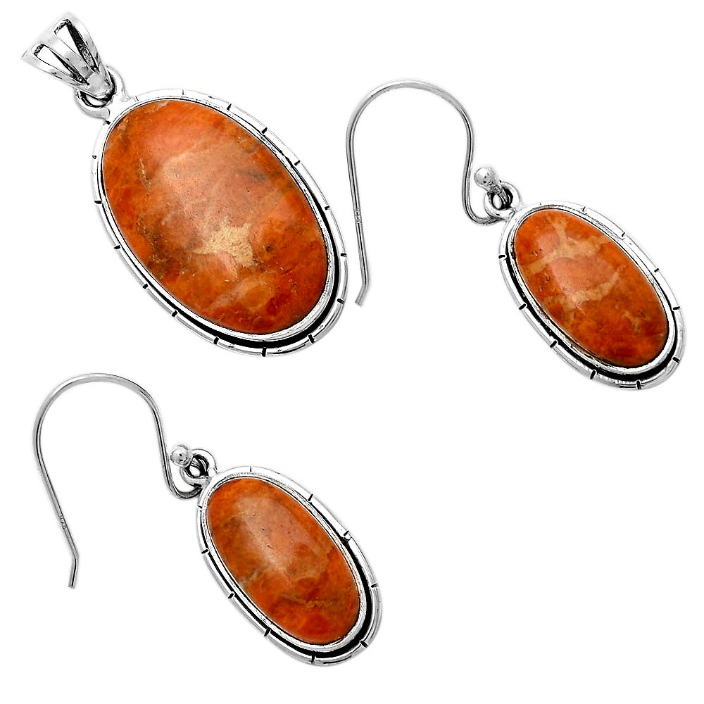 Natural Red Sponge Coral 925 Sterling Silver Pendant Earrings Jewelry Set DGT01037