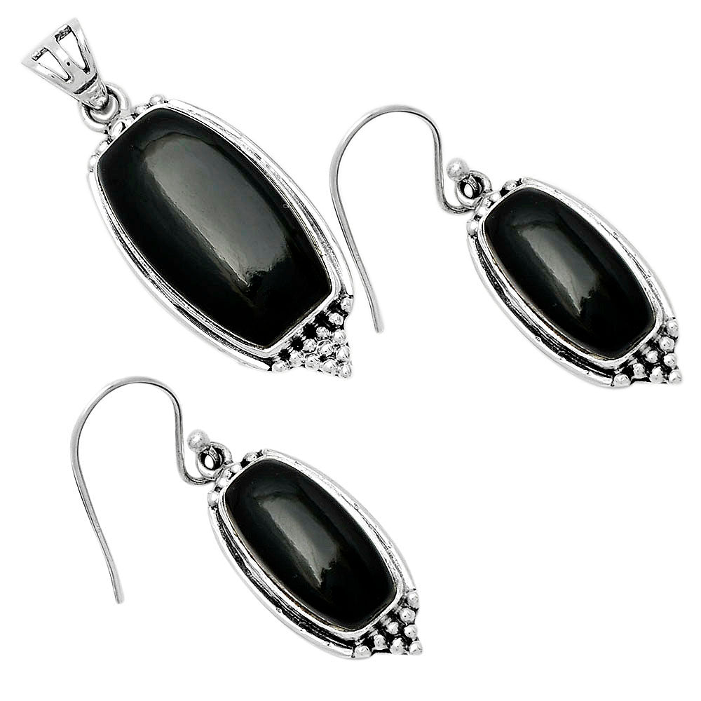 Black Onyx - Brazil 925 Sterling Silver Pendant Earrings Jewelry Set